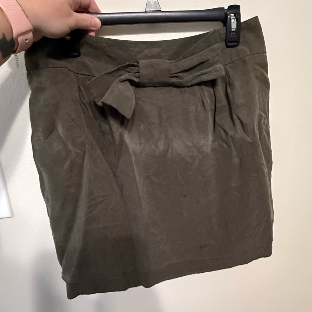 Olive green suede-like material Skirt w/bow and zipper back
